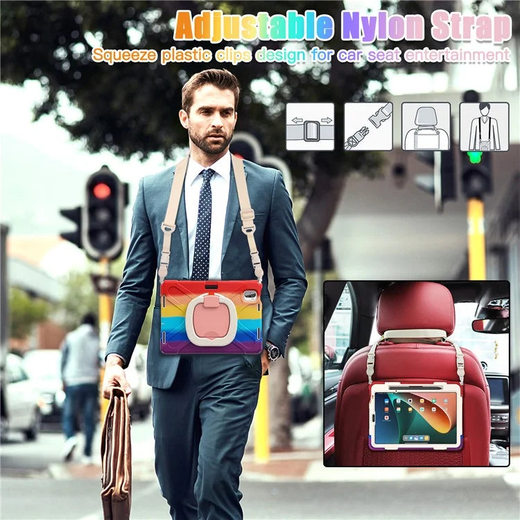 For Xiaomi Pad 5 Case PC+Silicone Shockproof Tablet Cover with Rotating Kickstand / Shoulder Strap