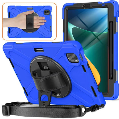 For Xiaomi Pad 5 Case Hand Strap Kickstand PC+Silicone Tablet Cover with Shoulder Strap