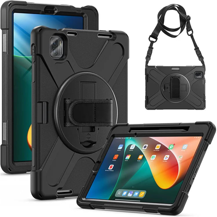 For Xiaomi Pad 5 Case Hand Strap Kickstand PC+Silicone Tablet Cover with Shoulder Strap