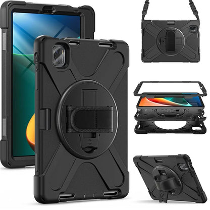 For Xiaomi Pad 5 Case Hand Strap Kickstand PC+Silicone Tablet Cover with Shoulder Strap