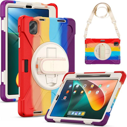 For Xiaomi Pad 5 Case Hand Strap Kickstand PC+Silicone Tablet Cover with Shoulder Strap