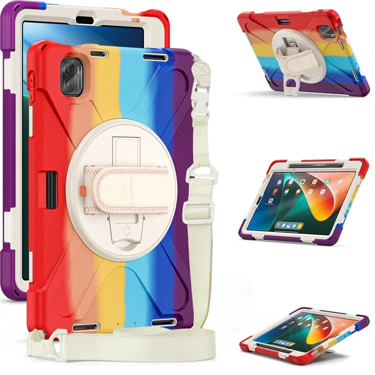 For Xiaomi Pad 5 Case Hand Strap Kickstand PC+Silicone Tablet Cover with Shoulder Strap