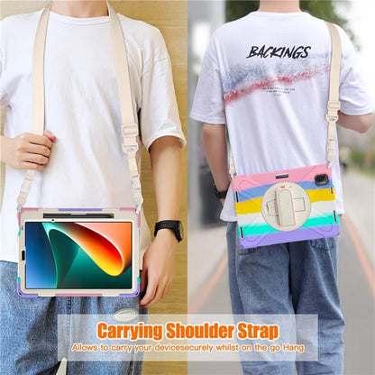 For Xiaomi Pad 5 Case Hand Strap Kickstand PC+Silicone Tablet Cover with Shoulder Strap