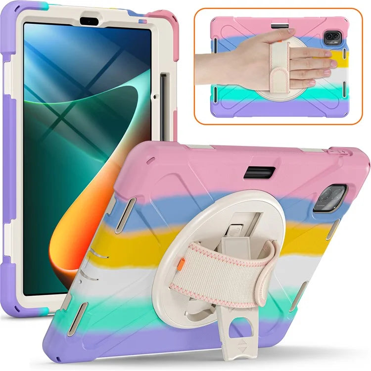 For Xiaomi Pad 5 / Pad 5 Pro Case Kickstand PC+Silicone Rugged Tablet Cover with Hand Strap