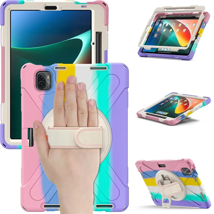 For Xiaomi Pad 5 / Pad 5 Pro Case Kickstand PC+Silicone Rugged Tablet Cover with Hand Strap