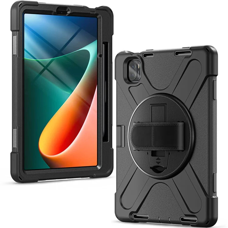 For Xiaomi Pad 5 / Pad 5 Pro Case Kickstand PC+Silicone Rugged Tablet Cover with Hand Strap