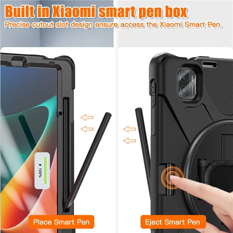 For Xiaomi Pad 5 / Pad 5 Pro Case Kickstand PC+Silicone Rugged Tablet Cover with Hand Strap