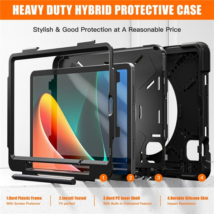 For Xiaomi Pad 5 / Pad 5 Pro Case Kickstand PC+Silicone Rugged Tablet Cover with Hand Strap
