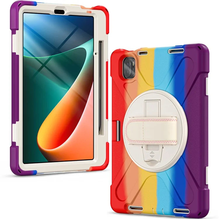 For Xiaomi Pad 5 / Pad 5 Pro Case Kickstand PC+Silicone Rugged Tablet Cover with Hand Strap