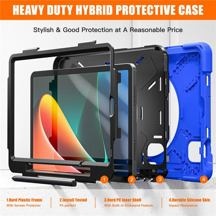For Xiaomi Pad 5 / Pad 5 Pro Case Kickstand PC+Silicone Rugged Tablet Cover with Hand Strap
