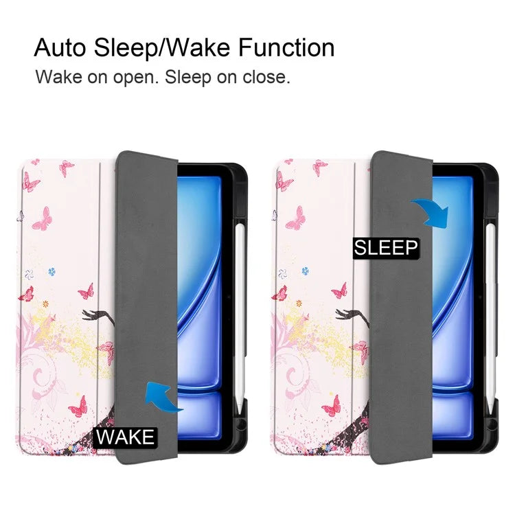For iPad Air 11 (2024) Case Pattern Printing Protective Cover with Pen Slot and Tri-fold Stand
