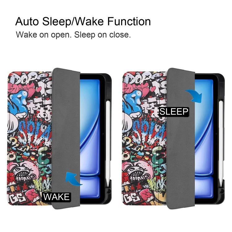 For iPad Air 11 (2024) Case Pattern Printing Protective Cover with Pen Slot and Tri-fold Stand