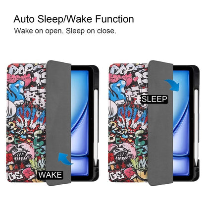 For iPad Air 11 (2024) Case Pattern Printing Protective Cover with Pen Slot and Tri-fold Stand
