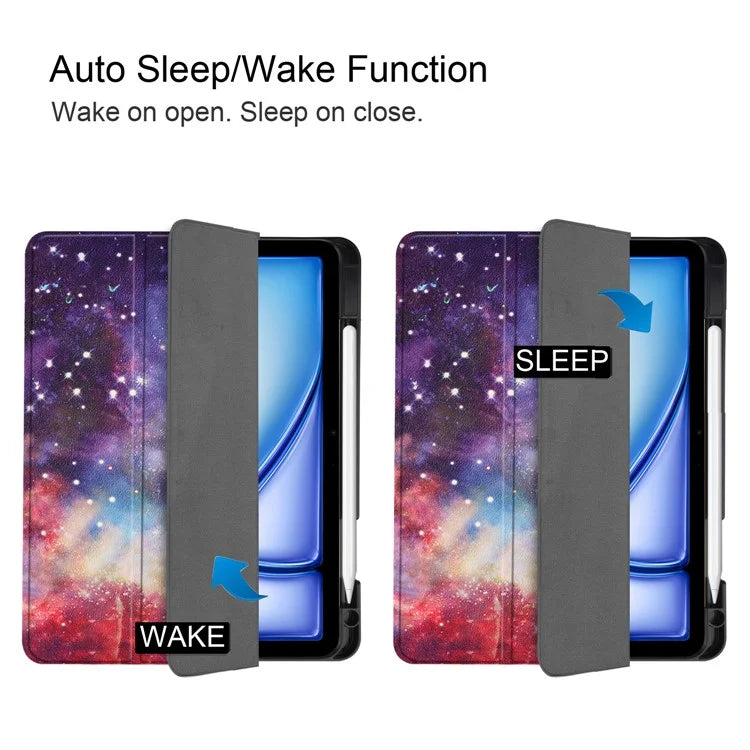 For iPad Air 11 (2024) Case Pattern Printing Protective Cover with Pen Slot and Tri-fold Stand