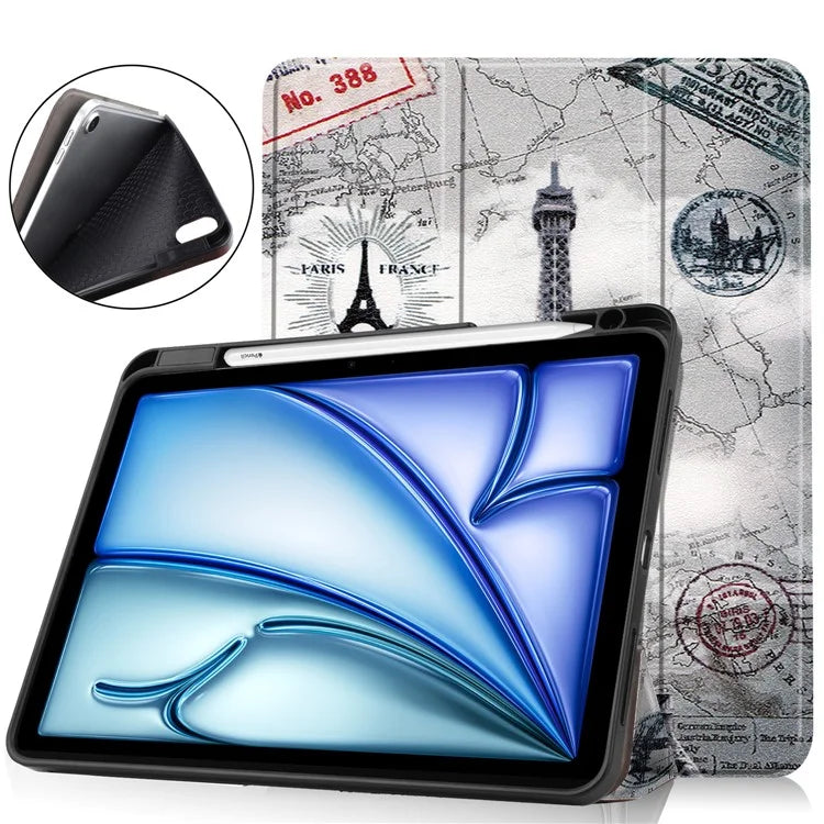 For iPad Air 11 (2024) Case Pattern Printing Protective Cover with Pen Slot and Tri-fold Stand