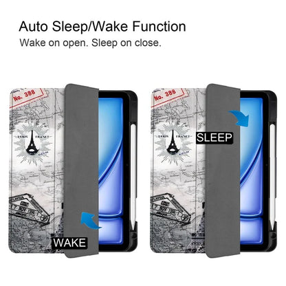 For iPad Air 11 (2024) Case Pattern Printing Protective Cover with Pen Slot and Tri-fold Stand