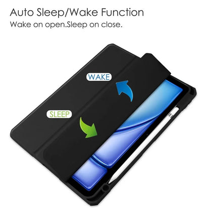 For iPad Air 11 (2024) Clear Case PU Leather Auto Wake Sleep Protective Cover with Pen Slot