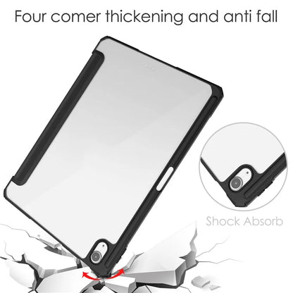 For iPad Air 11 (2024) Clear Case PU Leather Auto Wake Sleep Protective Cover with Pen Slot