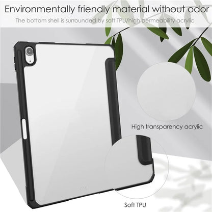 For iPad Air 11 (2024) Clear Case PU Leather Auto Wake Sleep Protective Cover with Pen Slot