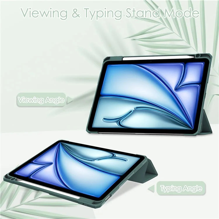 For iPad Air 11 (2024) Clear Case PU Leather Auto Wake Sleep Protective Cover with Pen Slot