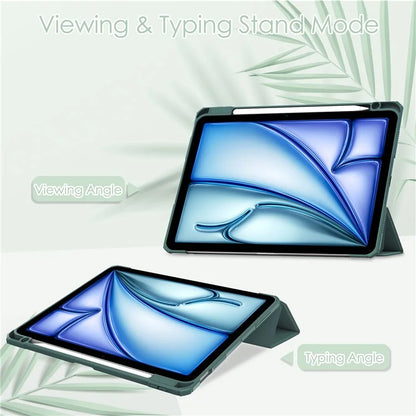 For iPad Air 11 (2024) Clear Case PU Leather Auto Wake Sleep Protective Cover with Pen Slot