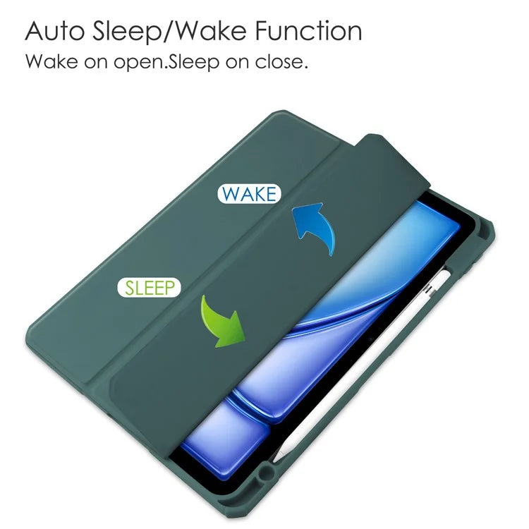 For iPad Air 11 (2024) Clear Case PU Leather Auto Wake Sleep Protective Cover with Pen Slot