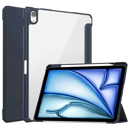 For iPad Air 11 (2024) Clear Case PU Leather Auto Wake Sleep Protective Cover with Pen Slot