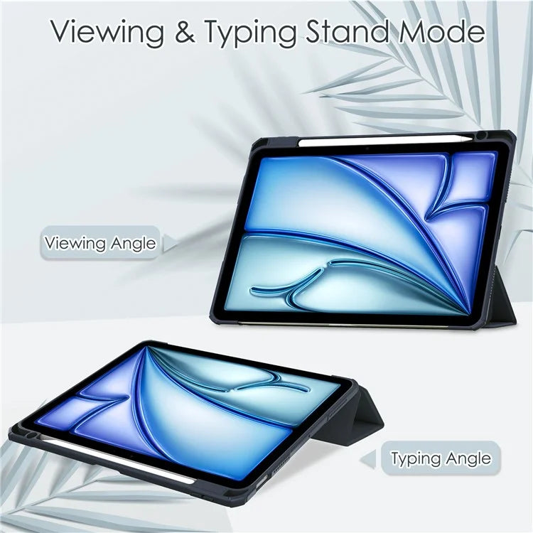 For iPad Air 11 (2024) Clear Case PU Leather Auto Wake Sleep Protective Cover with Pen Slot