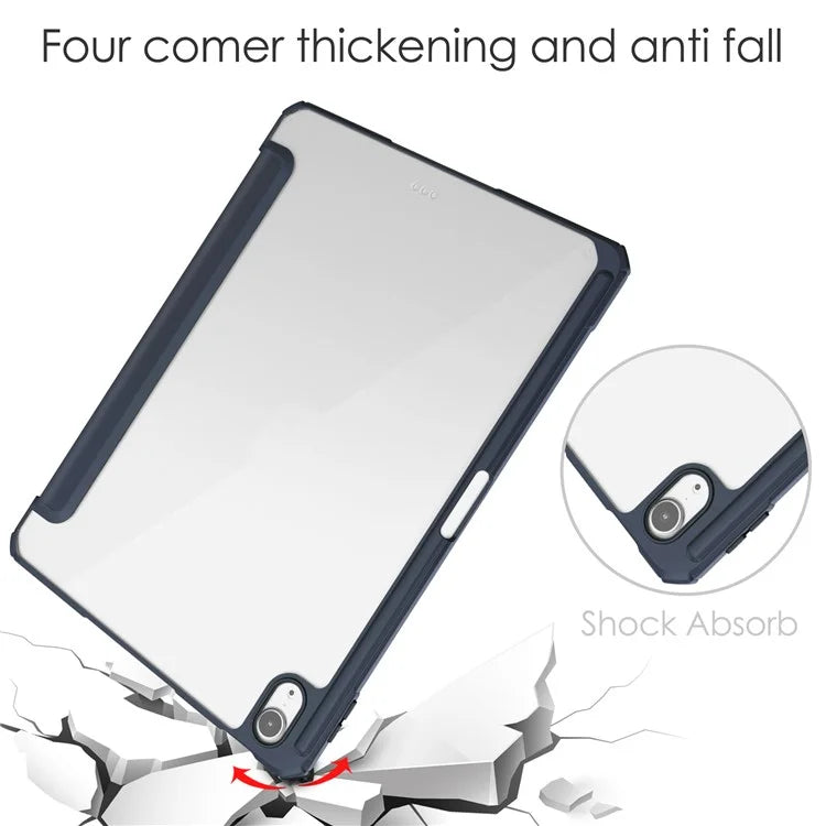 For iPad Air 11 (2024) Clear Case PU Leather Auto Wake Sleep Protective Cover with Pen Slot