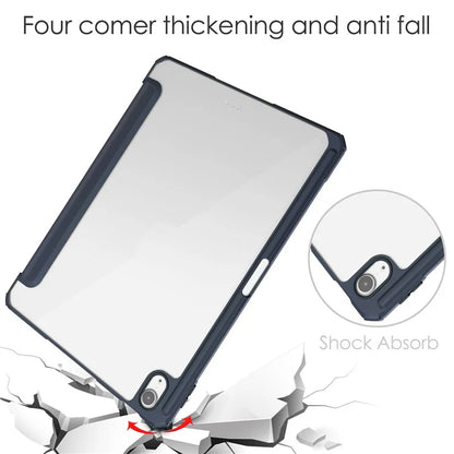 For iPad Air 11 (2024) Clear Case PU Leather Auto Wake Sleep Protective Cover with Pen Slot