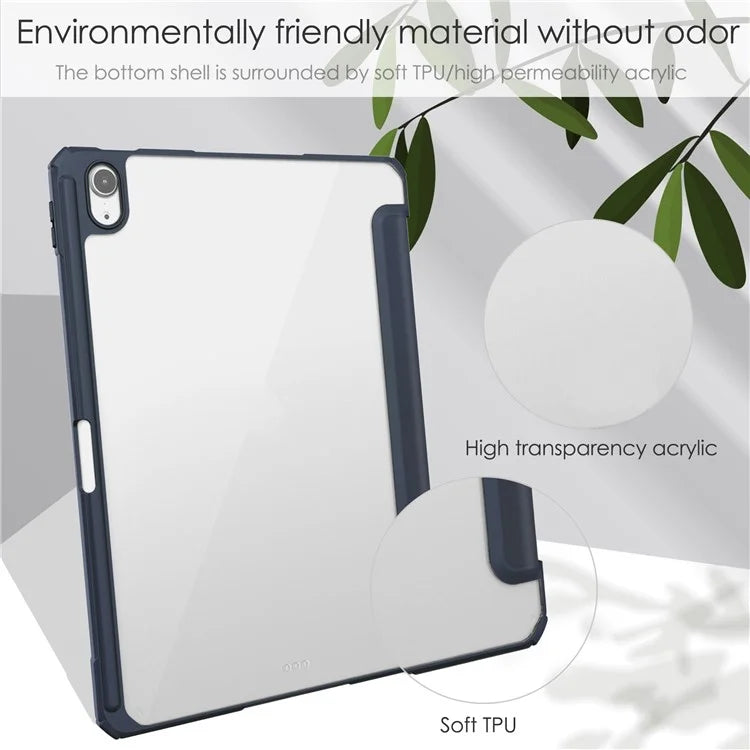 For iPad Air 11 (2024) Clear Case PU Leather Auto Wake Sleep Protective Cover with Pen Slot
