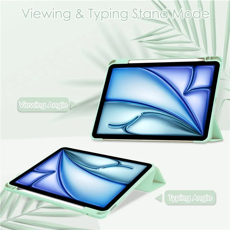 For iPad Air 11 (2024) Clear Case PU Leather Auto Wake Sleep Protective Cover with Pen Slot