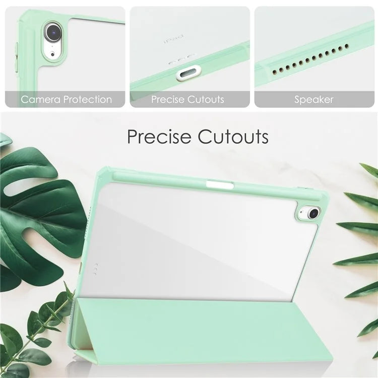 For iPad Air 11 (2024) Clear Case PU Leather Auto Wake Sleep Protective Cover with Pen Slot