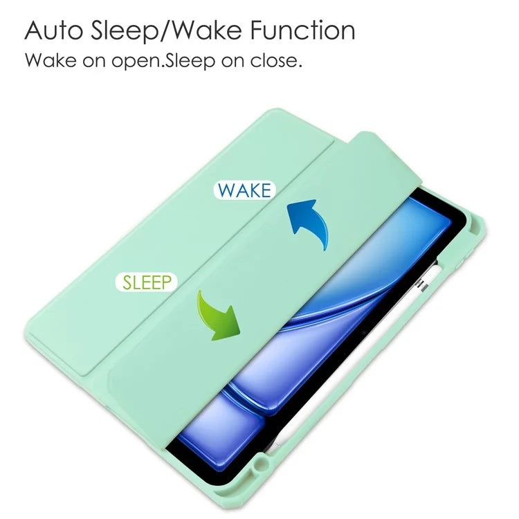 For iPad Air 11 (2024) Clear Case PU Leather Auto Wake Sleep Protective Cover with Pen Slot