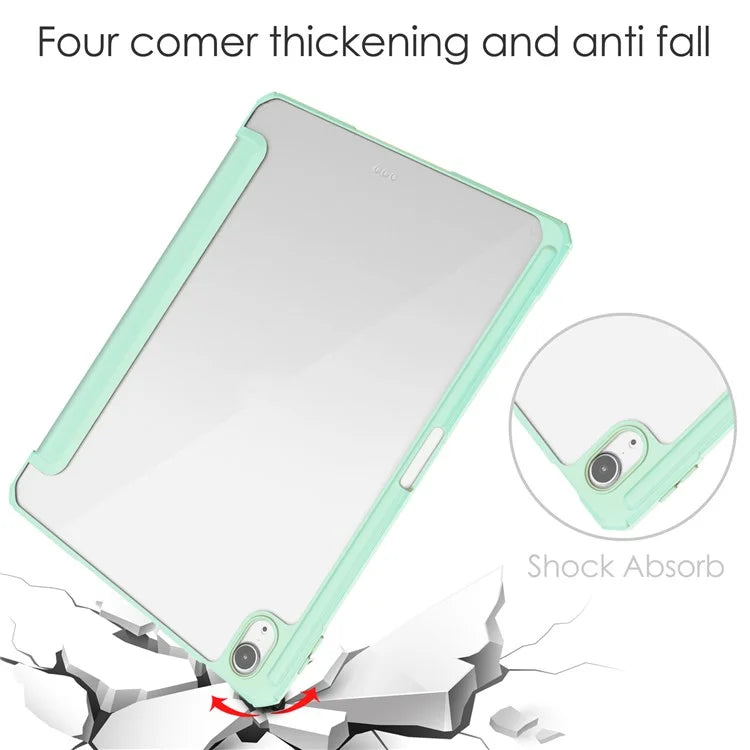 For iPad Air 11 (2024) Clear Case PU Leather Auto Wake Sleep Protective Cover with Pen Slot