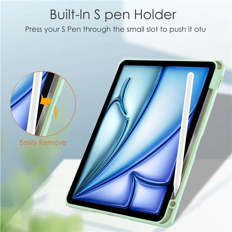 For iPad Air 11 (2024) Clear Case PU Leather Auto Wake Sleep Protective Cover with Pen Slot