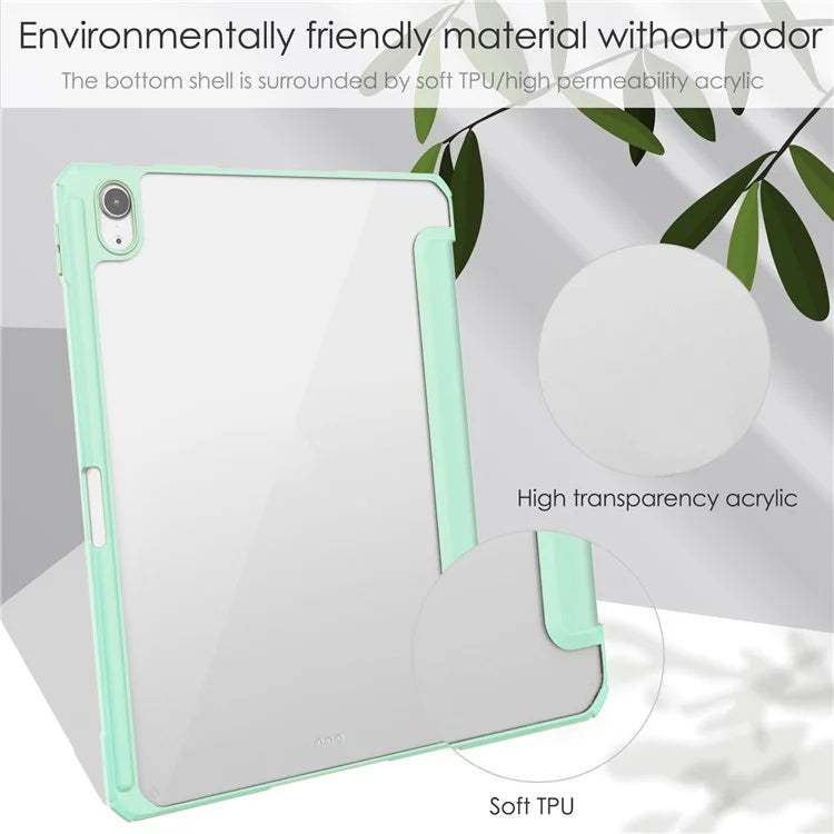 For iPad Air 11 (2024) Clear Case PU Leather Auto Wake Sleep Protective Cover with Pen Slot