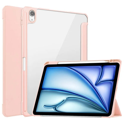 For iPad Air 11 (2024) Clear Case PU Leather Auto Wake Sleep Protective Cover with Pen Slot