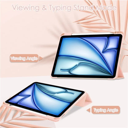 For iPad Air 11 (2024) Clear Case PU Leather Auto Wake Sleep Protective Cover with Pen Slot