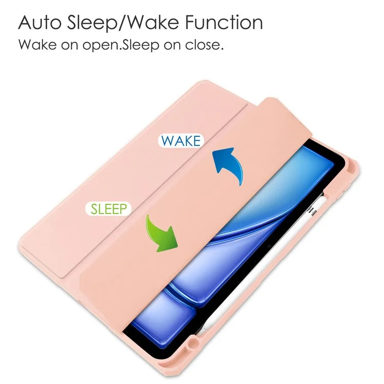 For iPad Air 11 (2024) Clear Case PU Leather Auto Wake Sleep Protective Cover with Pen Slot