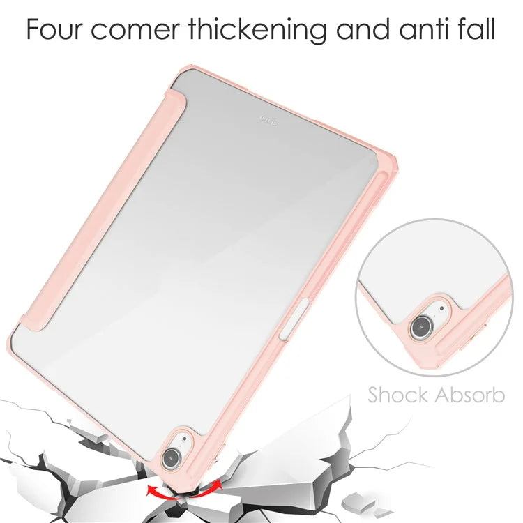 For iPad Air 11 (2024) Clear Case PU Leather Auto Wake Sleep Protective Cover with Pen Slot