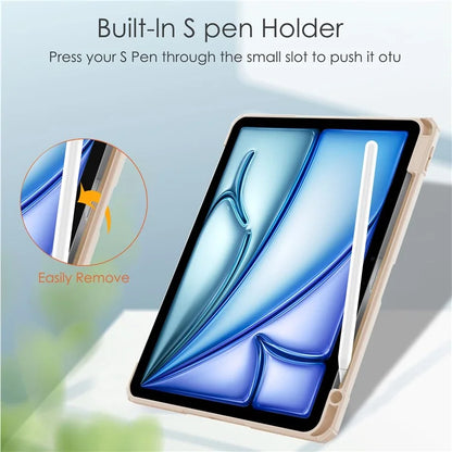For iPad Air 11 (2024) Clear Case PU Leather Auto Wake Sleep Protective Cover with Pen Slot