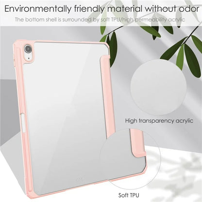 For iPad Air 11 (2024) Clear Case PU Leather Auto Wake Sleep Protective Cover with Pen Slot