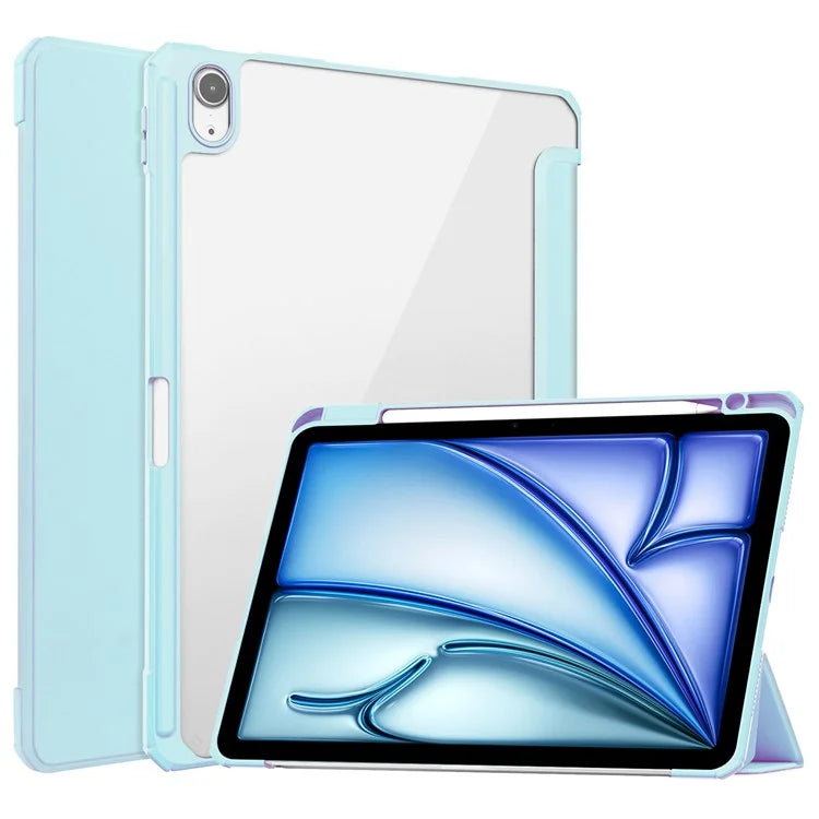 For iPad Air 11 (2024) Clear Case PU Leather Auto Wake Sleep Protective Cover with Pen Slot