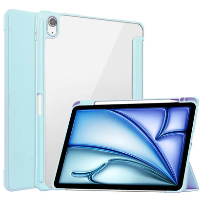 For iPad Air 11 (2024) Clear Case PU Leather Auto Wake Sleep Protective Cover with Pen Slot
