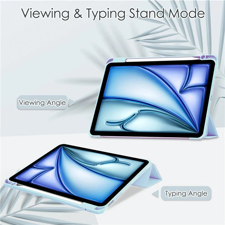 For iPad Air 11 (2024) Clear Case PU Leather Auto Wake Sleep Protective Cover with Pen Slot