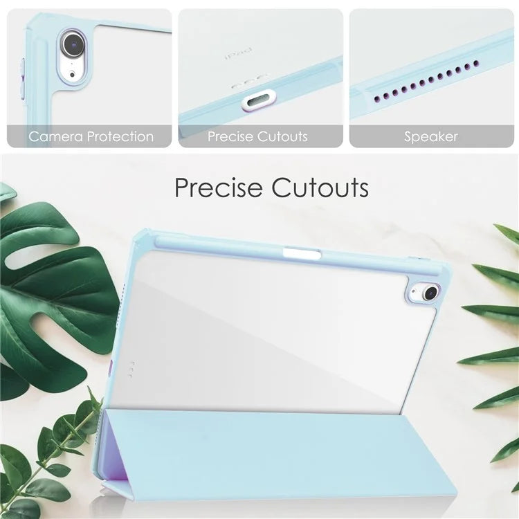 For iPad Air 11 (2024) Clear Case PU Leather Auto Wake Sleep Protective Cover with Pen Slot