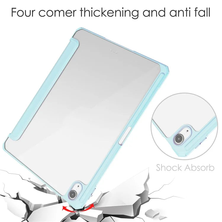 For iPad Air 11 (2024) Clear Case PU Leather Auto Wake Sleep Protective Cover with Pen Slot