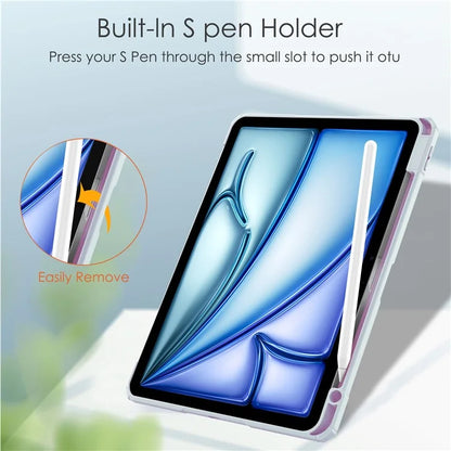 For iPad Air 11 (2024) Clear Case PU Leather Auto Wake Sleep Protective Cover with Pen Slot