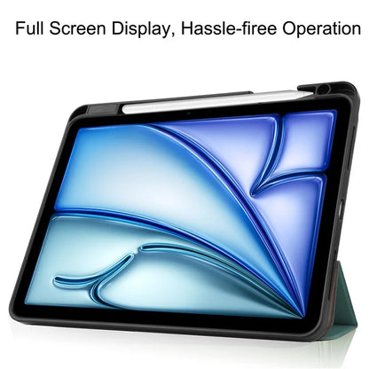 For iPad Air 11 (2024) Case Tri-fold Stand Protective Tablet Cover with Pen Slotish Green